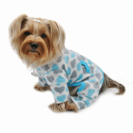 Blue & Gray Hearts Fleece Turtleneck Pajamas (size: small)