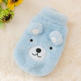 Warm Outfit Fleece Pet Clothes Sweater Cute Bear Print Coat Small Medium Winter Dog Cat Shirt Jacket Teddy Bulldog Chihuahua (Color: Blue)