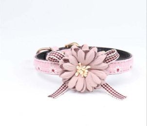 Floral Leather Dog Collar (Color: Pink)