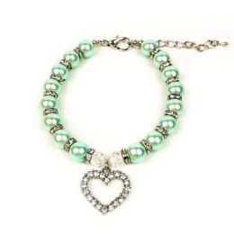 Pet Pearl Heart Pendant Collar (Color: Light Green)
