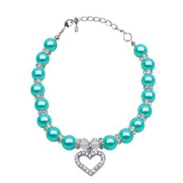 Pet Pearl Heart Pendant Collar (Color: Blue)