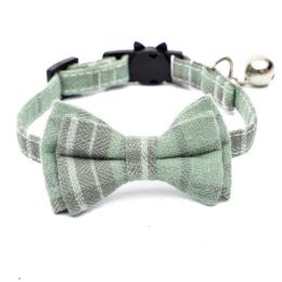 Cotton Plaid Cat Collar Collar (Color: Green)