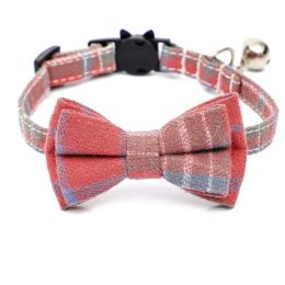 Cotton Plaid Cat Collar Collar (Color: Red)