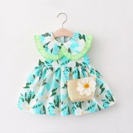printed skirt doll collar Dresses (Color: Light Green)