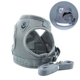 reflective cat harness and leash set (Color: Gray)