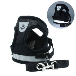 reflective cat harness and leash set (Color: Black)