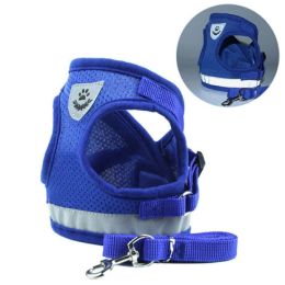 reflective cat harness and leash set (Color: Blue)