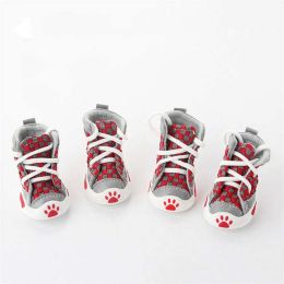Wholesale 4pcs/set pet dog shoes small dog puppy boots (Color: Red)