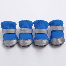 Wholesale 4pcs/set Breathable Dog Shoes Non-Slip Reflective Pet Boots (Color: Blue)