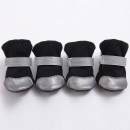 Wholesale 4pcs/set Breathable Dog Shoes Non-Slip Reflective Pet Boots (Color: Black)
