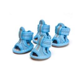 Wholesale 4pcs/lot non-slip puppy shoes (Color: Blue)