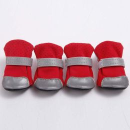 Wholesale 4pcs/set Breathable Dog Shoes Non-Slip Reflective Pet Boots (Color: Red)
