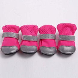 Wholesale 4pcs/set Breathable Dog Shoes Non-Slip Reflective Pet Boots (Color: Pink)
