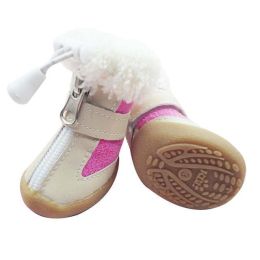 Wholesale 4pcs/set elastic winter non-slip velvet pet dog shoes (Color: Pink)