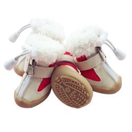 Wholesale 4pcs/set elastic winter non-slip velvet pet dog shoes (Color: Red)