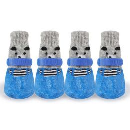 Wholesale 4pcs/set rubber waterproof rain and snow socks (Color: Blue Dog Shoes 173)