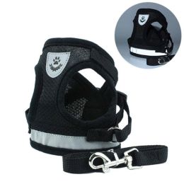dog harness and leash set (Color: Black)