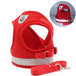 dog harness and leash set (Color: Red)