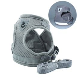 dog harness and leash set (Color: grey)