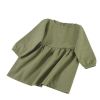Solid Color Cotton Linen Long Sleeve Dress